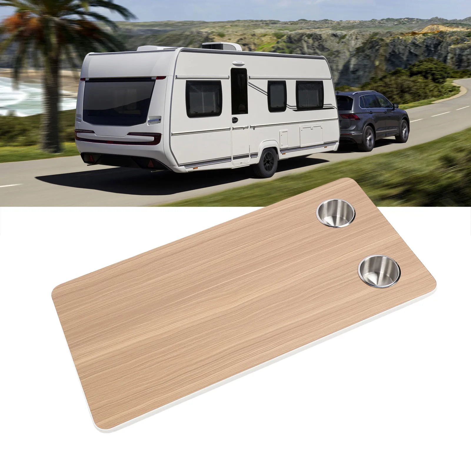Rectangular RV Table Top with 2 Cup Holders Metal Sealed Edges Marine Table Top 31.49x15.74in for Trailer Motorhome Yacht Deck