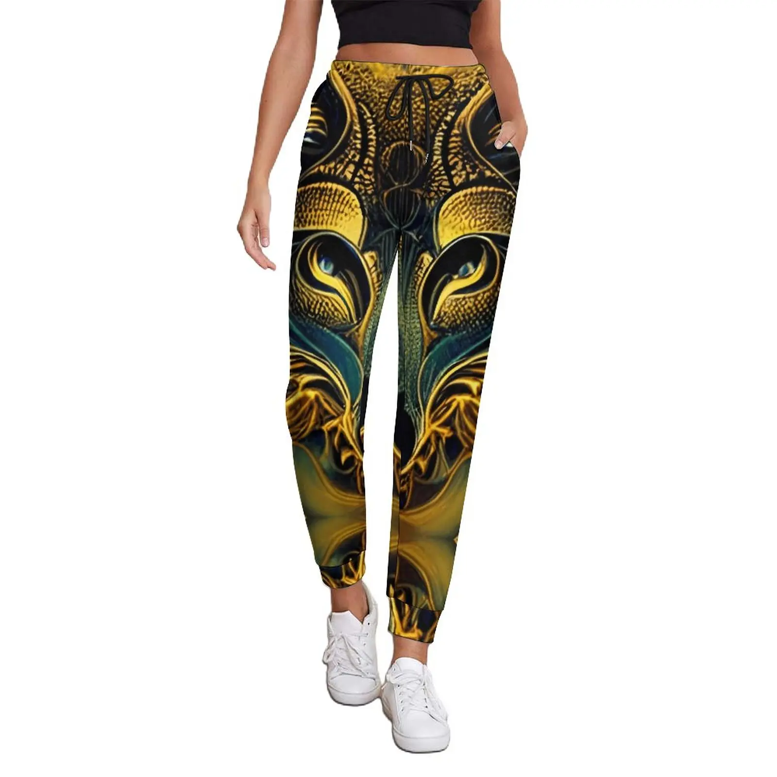 

Gold Wolf Head Pants Female Mandala Style Print Hippie Sweatpants Autumn Vintage Printed Trousers Big Size 3XL