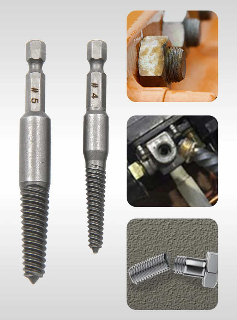 5PC Hexagonal Handle Broken Head Screw Extractor Power Tool Accessory Hexagonal Broken Thread Extractor Thread Set Image 6