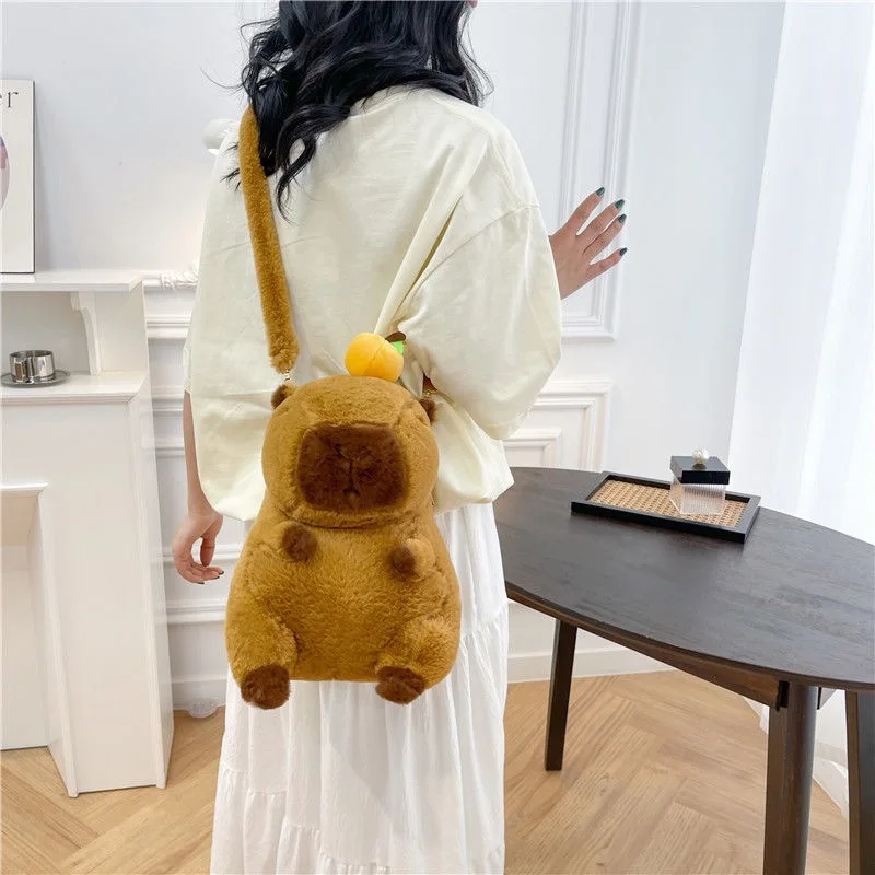 Kawaii Fashion Plushie Doll Fur Bag Capybara Plush Backpack Children's Bag Shoulder Bag Mini Knapsack Bags Gifts For Girlfriend