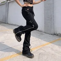 Dark Punk Y2k Grunge Low Waist Emo Jeans Mall Gothic Women Black Patchwork Electro Pants Fashion Streetwear Alt Clothes - Image 3