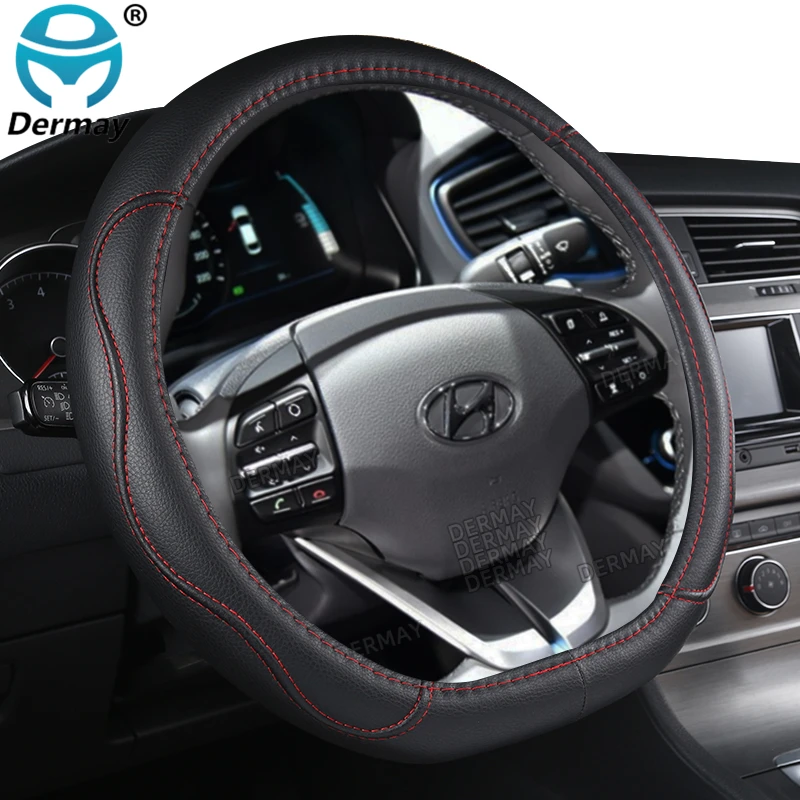 Steering Wheel Cover D Shape PU Leather Car Protector for Hyundai ioniq