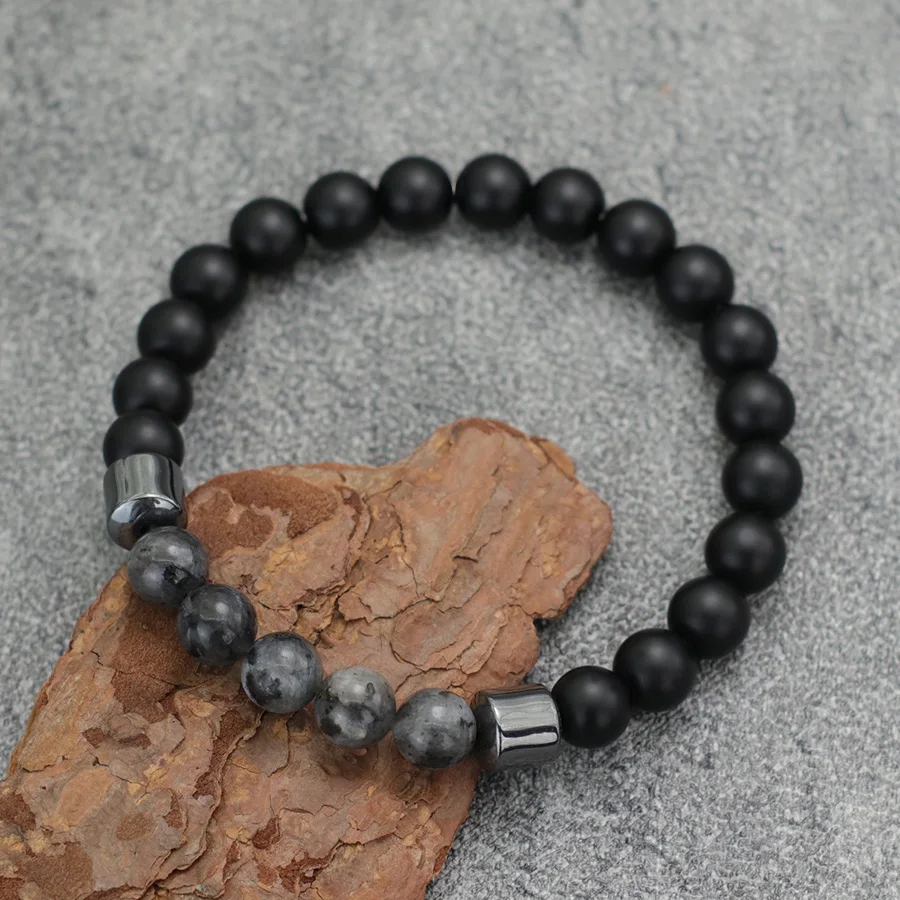 Men Tiger Eyes Beaded Volcanic Rock Stone Bracelet