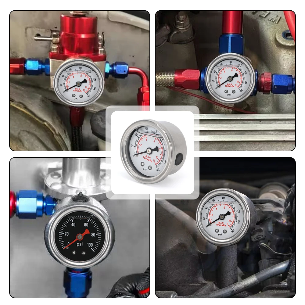 VR-Fuel Pressure Gauge Liquid 0-100 psi / 0-160psi Oil Pressure Gauge Fuel Black / white Face VR-OG33