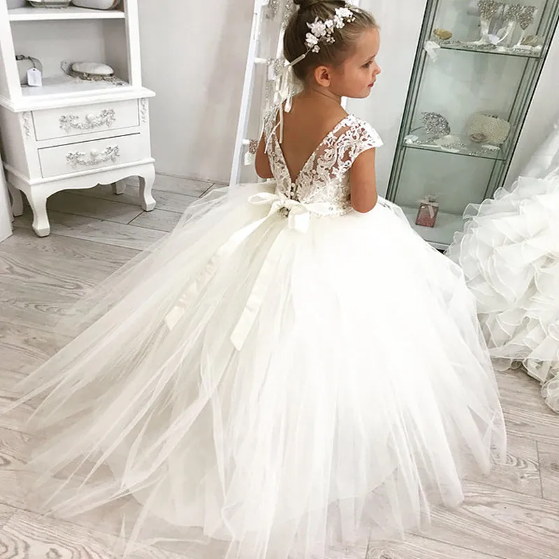 

Princess Flower Girl Dresses Ball Gown Lace Sleeveless Tulle Pageant First Communion Dresses Girls Birthday Gift