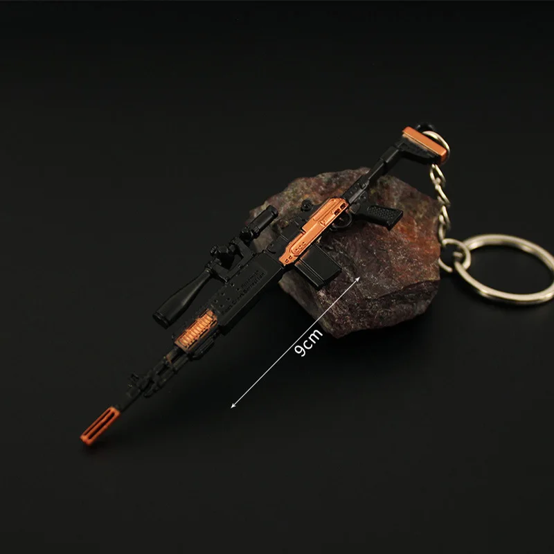 9cm PUBG Game Peripherals Mini MK14 Gun Keychain Weapon Model Keyrings Toy Sword Cosplay Metal Kids Toy Gifts for Boys