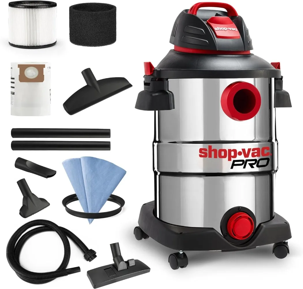

Shop-Vac 12 Gallon 6.0 Peak HP Wet/Dry Vacuum, Stainless Steel Tank, 3 in 1 Function Portable Shop Vacuum with Attachments