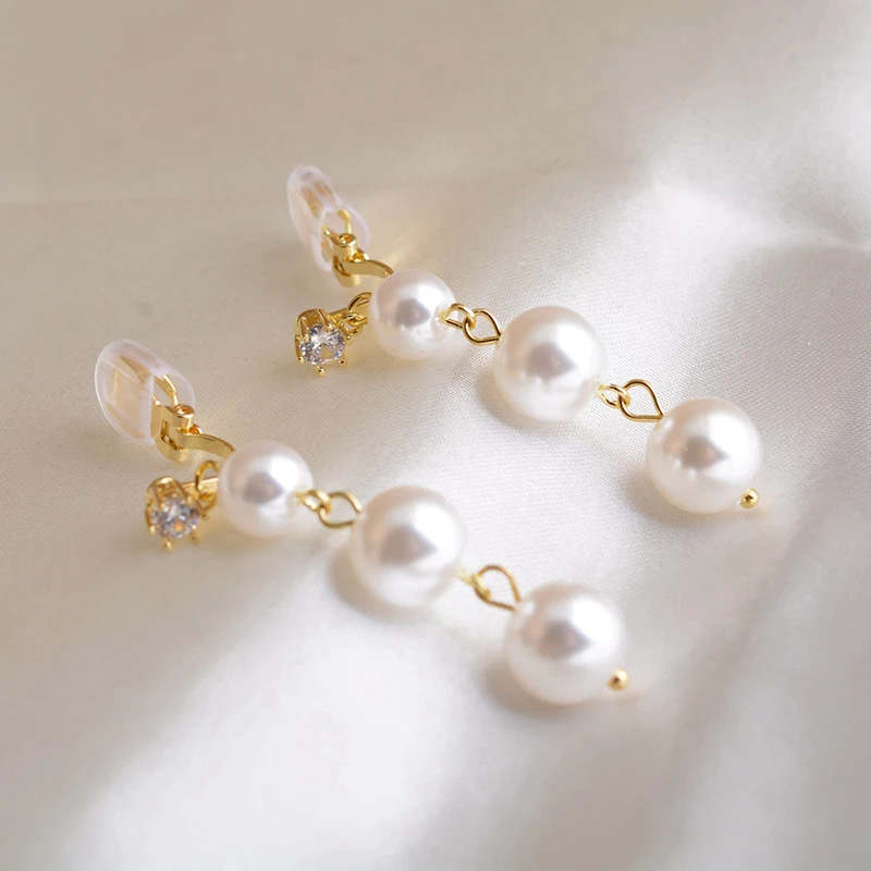 Long Tassel Simulated Pearl Clip on Earrings for Women Gift Bijoux