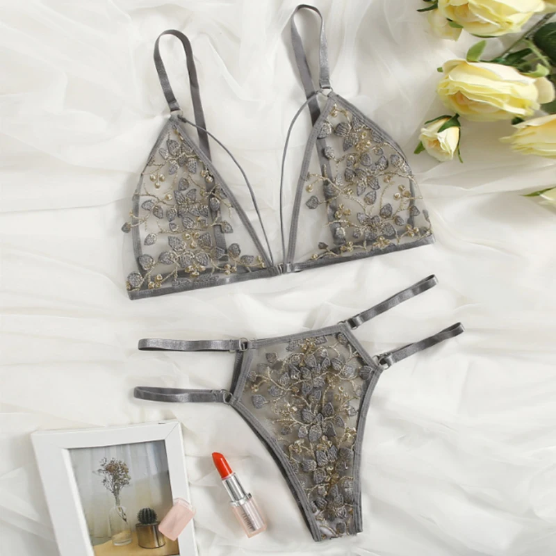 Set reggiseno in pizzo da donna, intimo senza cuciture, gilet senza schienale, bralette sexy Lierie, reggiseno e slip ultrasottili da donna_voghion.com