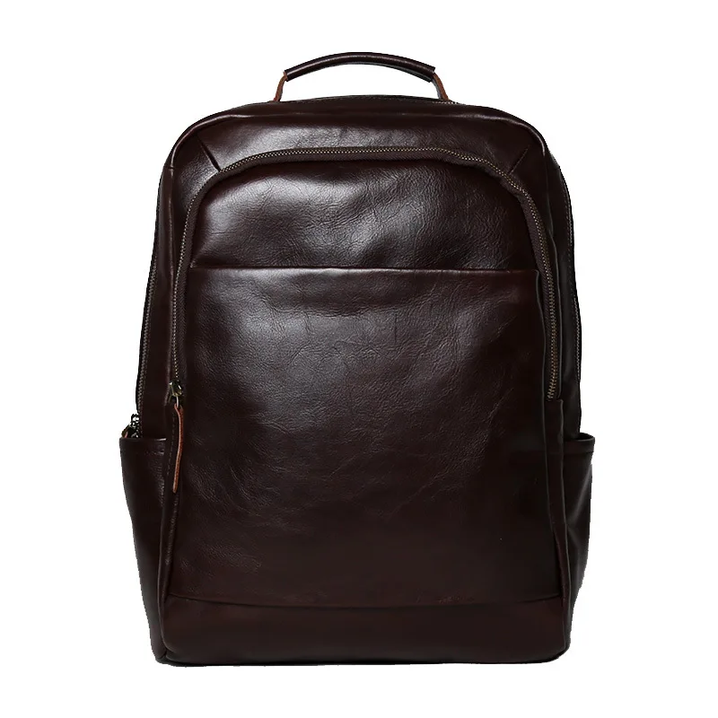 New Men's Full-Grain Leather Backpack Large Capacity Travel & Business Laptop Bag, Durable Anti-Theft Design with Water-Resis