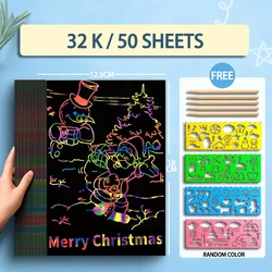 Rainbow Scratch Art Set with Wooden Stylus & Stencils - DIY Craft Kit (32K 50 Sheets)