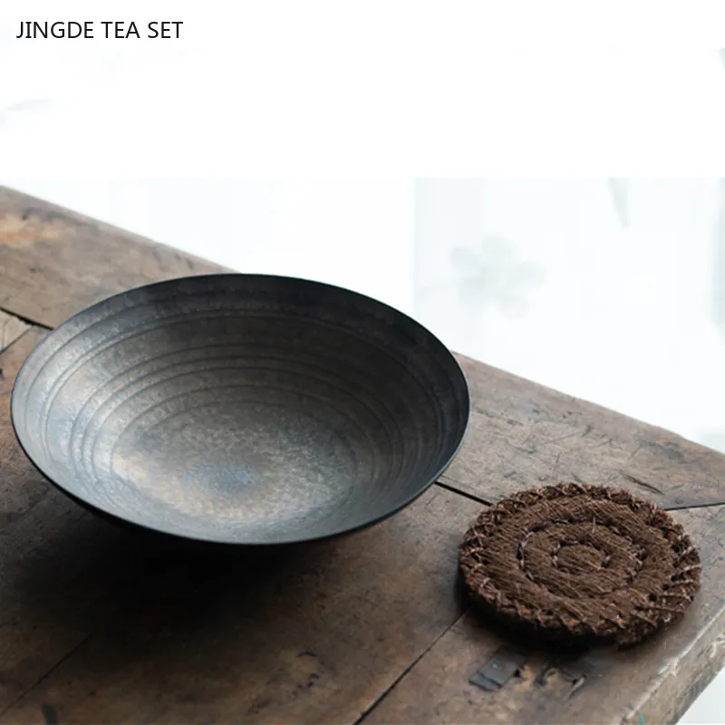 Vintage Gilt Glaze Kettle Bearing Handmade Pottery Dry Tea Table Water Storage Round Tea Tray Ceramic Teapot Mat Teaware