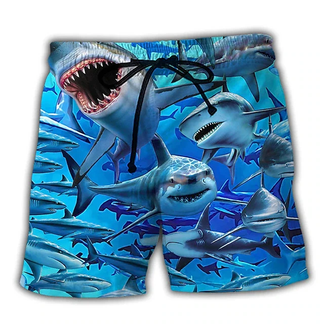 New Men's Board Short Swim Shorts Swim Trunks Drawstring Shark Graphic Prints Quick Drying Casual Holiday Hawaiian Shorts 2