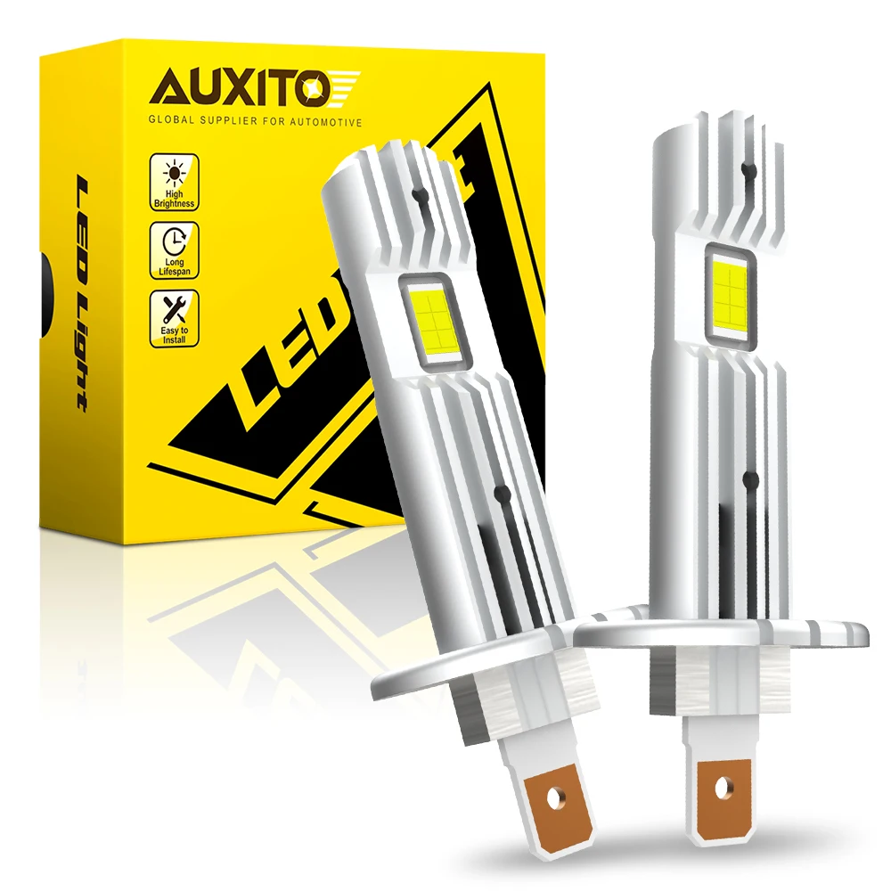 AUXITO-bombilla LED H1 de 2 uds, faro sin ventilador inalámbrico con diseño  de tamaño Mini, para Chips CSP de luz LED Canbus, 12000LM, color blanco