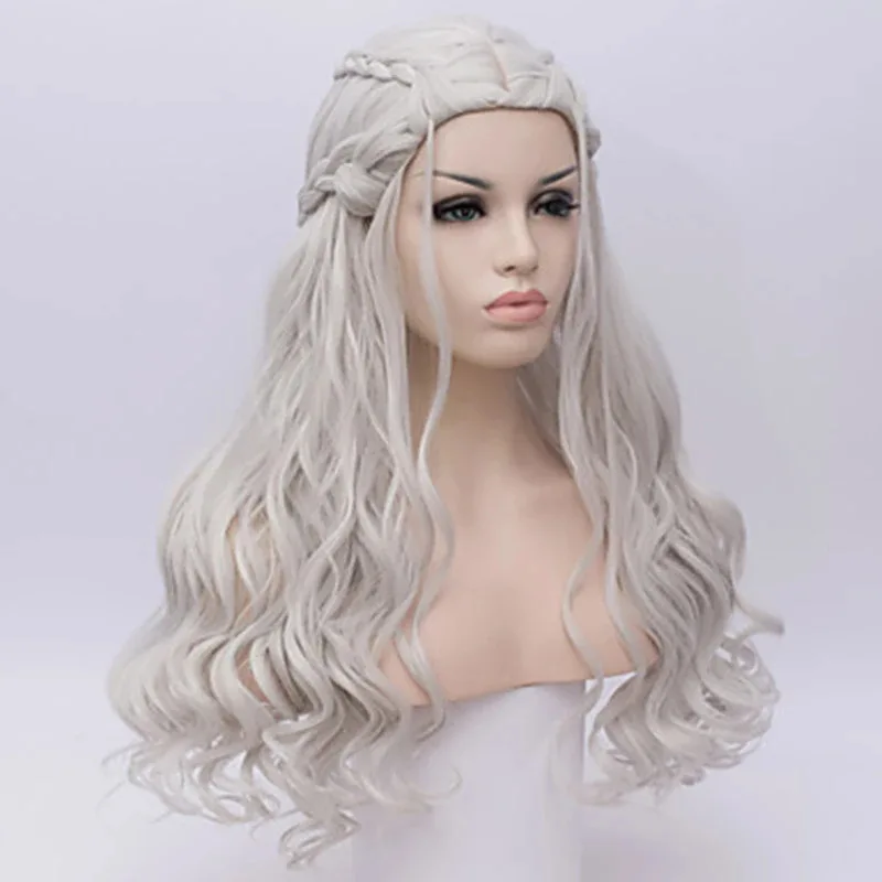 HAIRJOY ??합성 머리 코스프레 가발 실버 긴 땋은 머리 의상 코스프레 여왕 로리타 가발 여성용