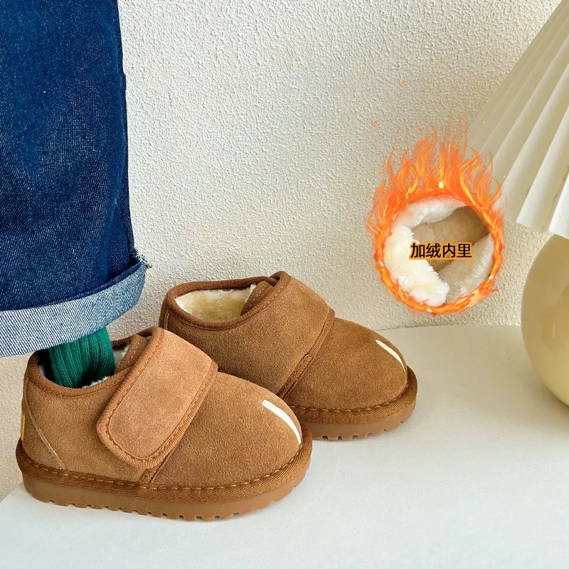 Children Boots Baby Winter Snow Boots Plush Leather Toddler Shoes Boys Girls Anti-slip Rubber Sole Baby Sneakers Infant Boots