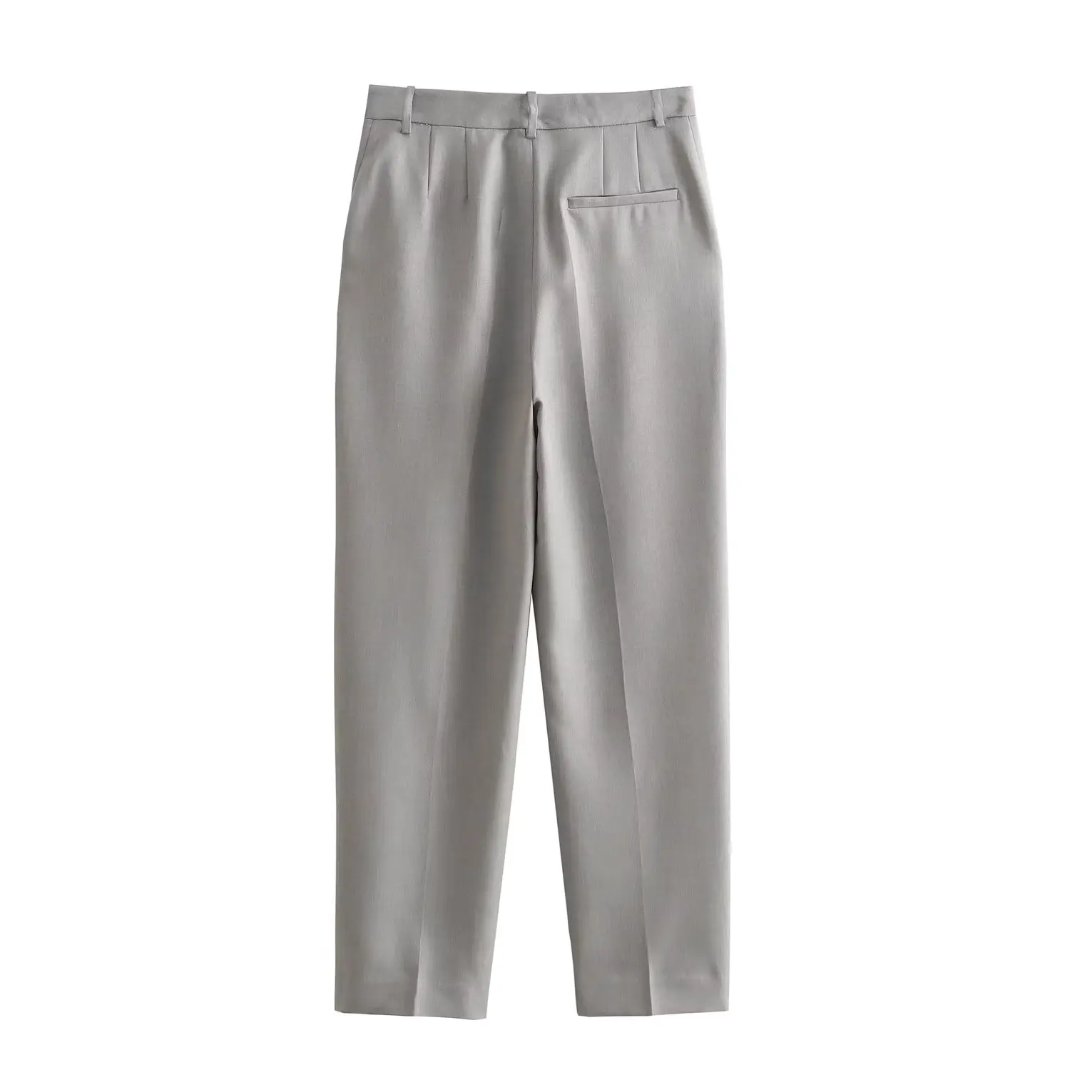 Jenny&Dave High Waist Office Ladies Straight Barrel Grey Cropped Pants Women French Casual Commuter Suit Pants