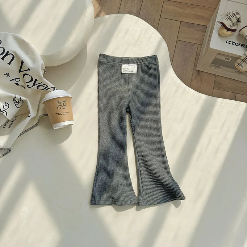 1-8 Y Girls Solid Elasticity Trousers Children's Summer Fit Leggins Flares Pants Kids casual Wearing Long Pant for Outdoor