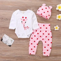 Spring Fall Cotton Newborn Baby Girl Clothes 0-3 Months Polka Dot Unisex Infant Clothes Set Boy 3-piece Clothing With Hat 2