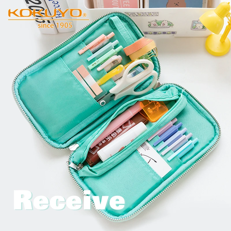 KOKUYO Corduroy Pan Case Pen Pencil Bag Flat Open Multi Pocket Storage Pouch  Handbag for Stationery School Travel F7025