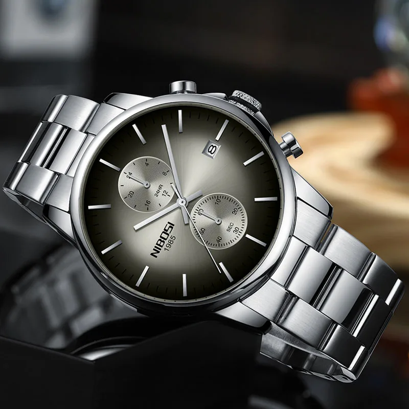 NIBOSI Brand Luxury Chronograph  Quartz Watch for Men Stainless Steel Waterproof Calendar Fashion Mens Watches Relogio Masculino