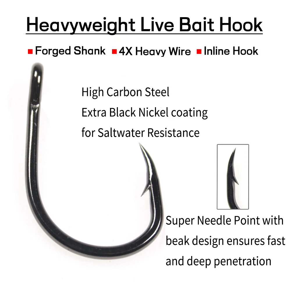 Elllv 100PCS 4X Strong Live Bait Hook Saltwater Deep Sea Boat Fishing  Single Jig Fishhook for Tuna Snapper Grouper Shark Marlin