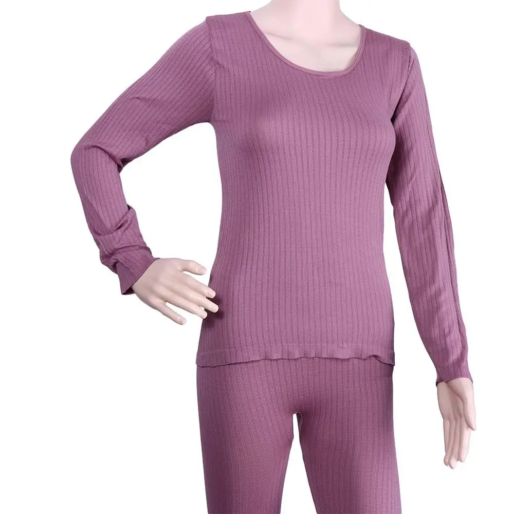 Lady Autumn Winter Thermal Underwear Trendy Solid color O-Neck Seamless T-Shirt Long Johns Set Sexy Soft Elastic Underwear