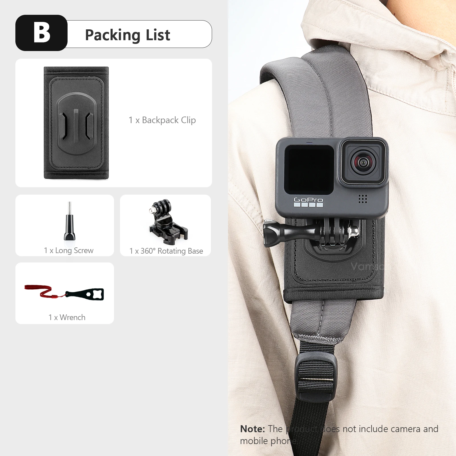Clip Per Zaino Per Insta 360 GO 3S – Rotazione 360°, Aggancio Rapido Per Tracolla E Cappello, Antivento E Leggero