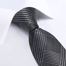 

Houndstooth Black Silver Luxury Silk Ties For Men Business Wedding Neck Tie Handkerchief Cufflinks Set Men's Gift Wholesale Item