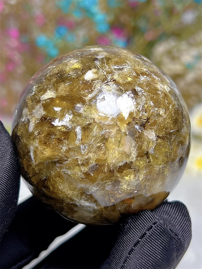 

Natura Crystal Golden Mica SPhere With Rain Bow Free Form Carving Reiki Healing Stone Home Decoration Exquisite Gift