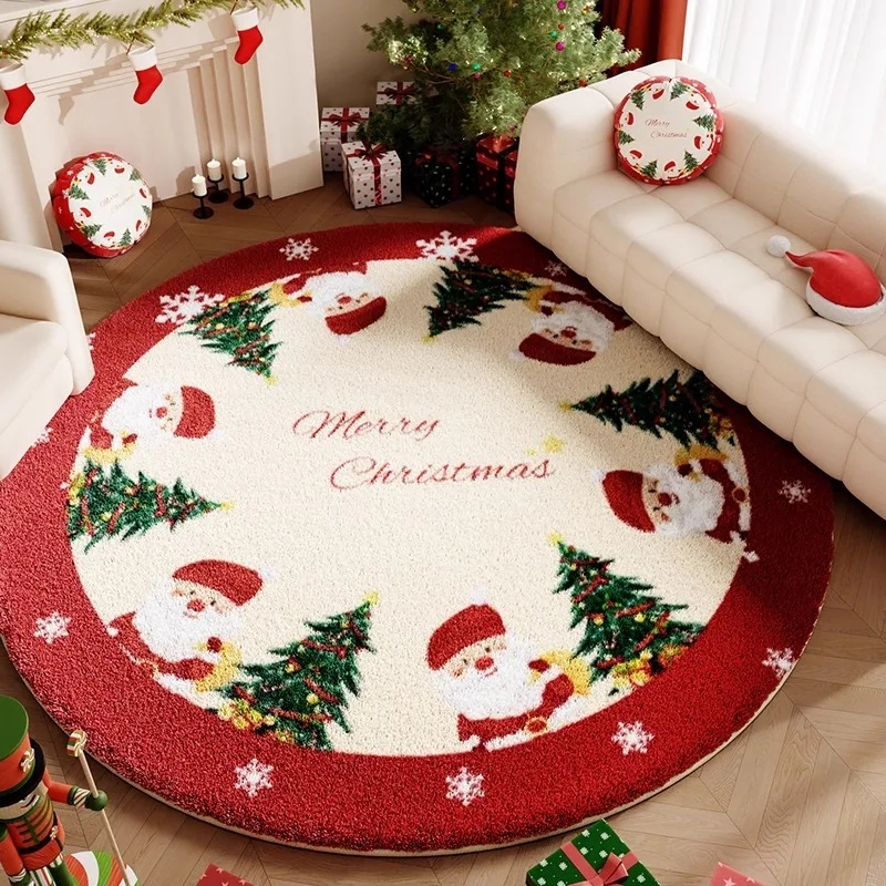 Retro Round Living Room Carpet Christmas Tree Snowflake Creative Design Bedroom Rug Holiday Home Decoration Cloackroom Mat Tapis