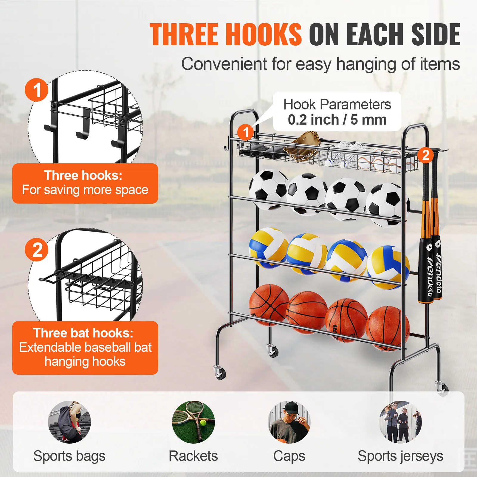 4-Layer Rolling Basketball Rack – Shooting Training & Storage 4