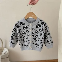 New 0-3Y Kids Leopard Print Knitted Sweater Cardigan Spring Toddler Girls Boys Round Neck Tops Soft Baby Daily Fashion Clothing