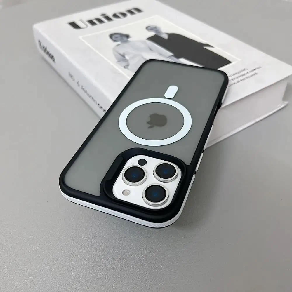 Luxury Color Blocking Magnetic Matte Translucent Case with Wireless Charging Support