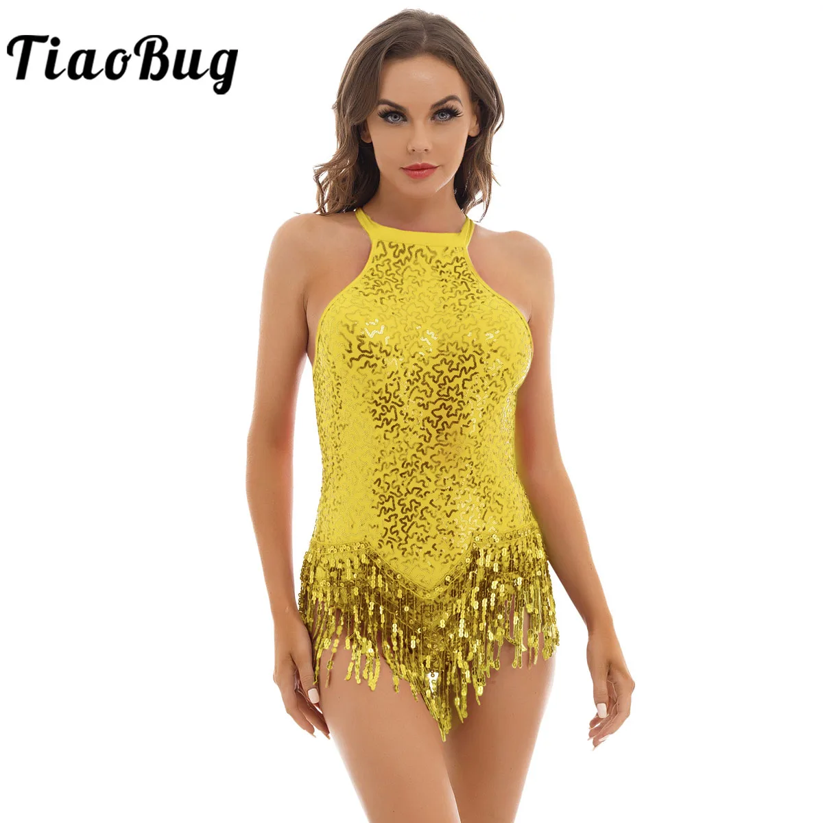 

Tassel Sequins Latin Leotard Dress Womens Sparkling Fringed Latin Jazz Dance Bodysuits Jumpsuits Ballroom Dancing Costumes