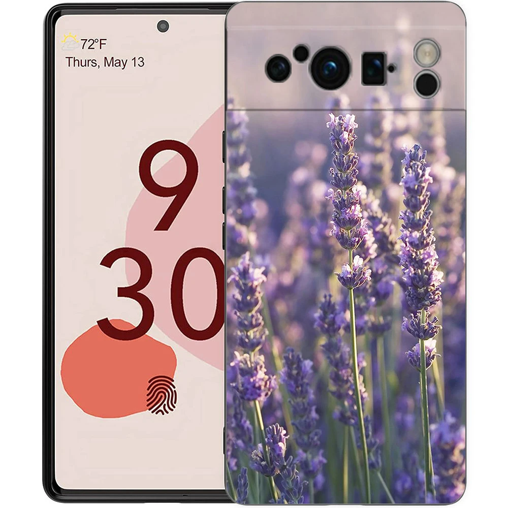 Elegant Lavender Floral Soft Shockproof TPU Phone Case - Black Cover