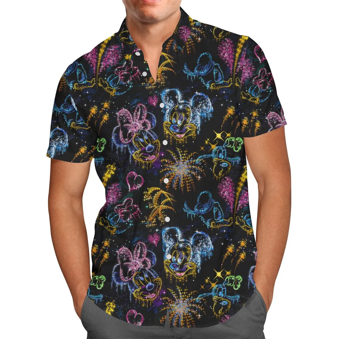 Safari Mickey Ears Hawaiian shirt Disney Animal Kingdom Inspired Men\'s Button Down Short-Sleeved Shirt in men casual beach shirt