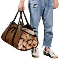 Waxed Canvas Tote Bag, Extra Large, Water-Resistant Portable Wood Carrier for Firewood Stove, Indoor and Outdoor Cam 1