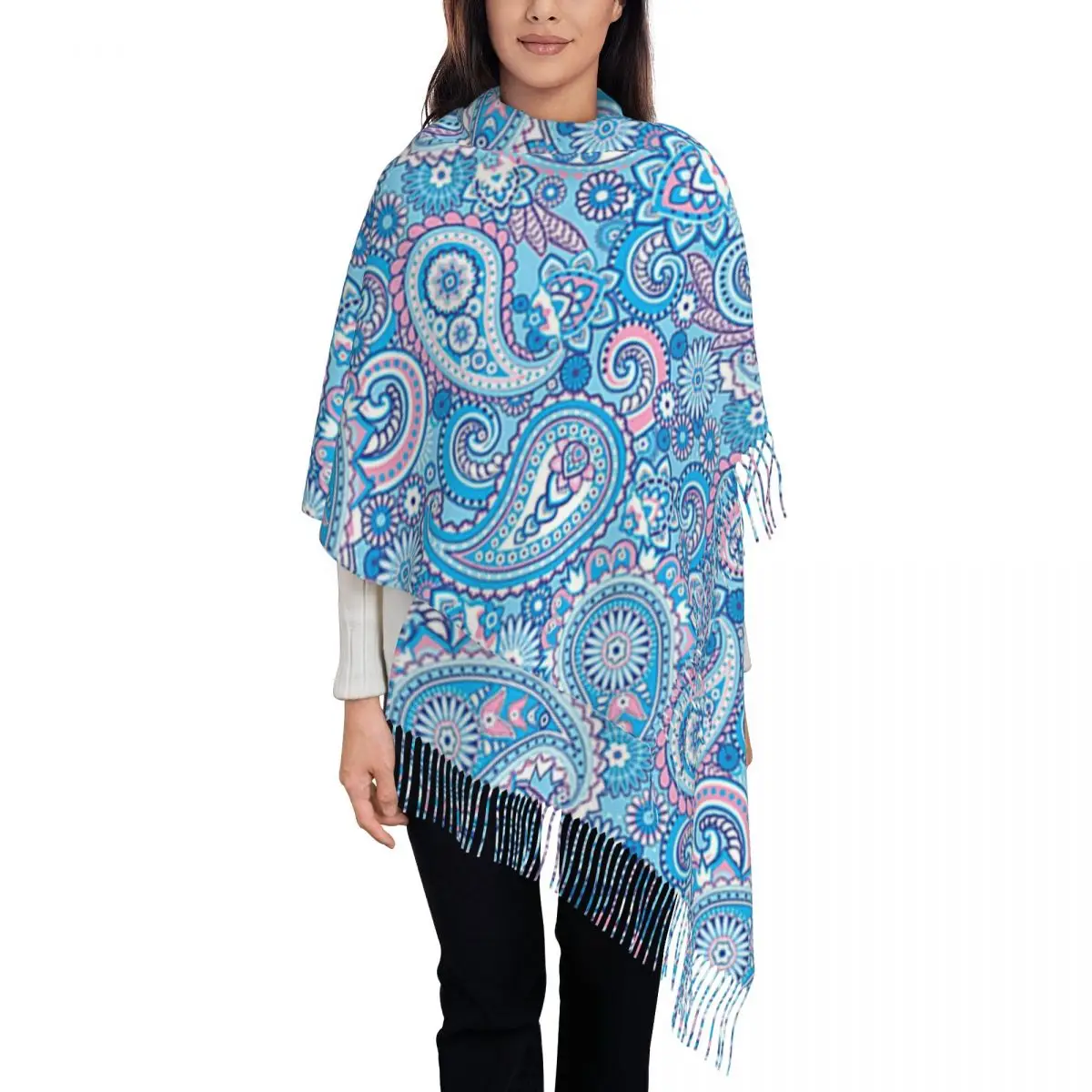 

Blue Foral Shawls Wraps for Women Winter Warm Long Soft Scarf Bohemian Boho Neckerchief Shawl Scarves