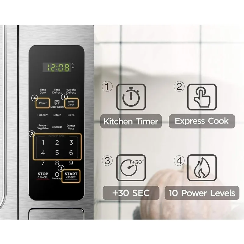 BLACK+DECKER EM036AB14 Digital Microwave Oven with Turntable Push-Button Door, Child Safety Lock, Stainless Steel, 1.4 Cu.ft 6