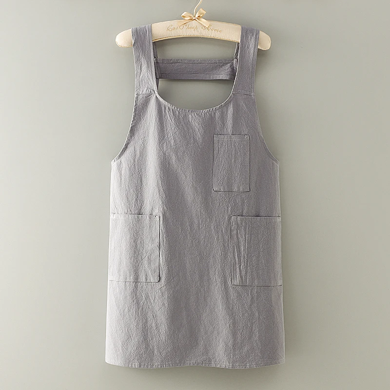 Cotton And Linen Apron For Women Men Work Drawing Kitchen Household Oil Resistant Breathable Customized Printing LOGO