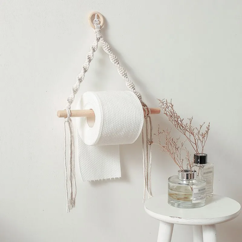 Description Picture 3 of item1PC Handmade Woven Paper Towel Holder Towel Rack Hanging Living Room Bedroom Bathroom Paper Towel Cylinder Wall Decoration