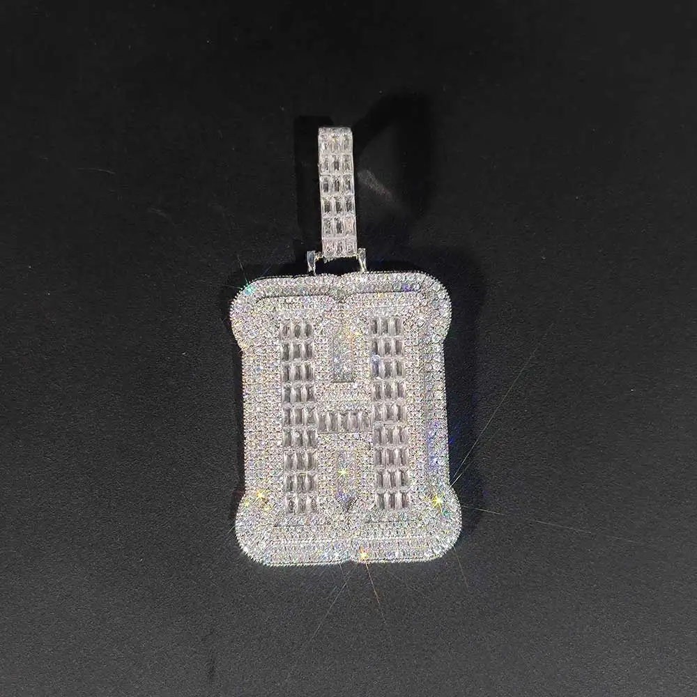 Large Initial Letter Pendant Bling Square Cut CZ Personalized Custom Name Necklace for Men