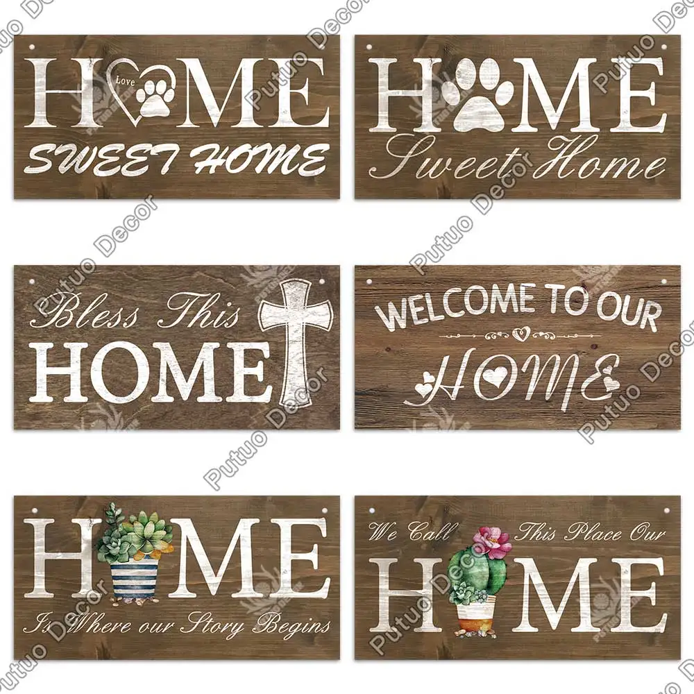 Putuo Decor Home Signs Wooden Hanging Signs Family Wooden Sign Plaque Wood Home Decor Gifts Living Room Door Decoration door sign wooden sign