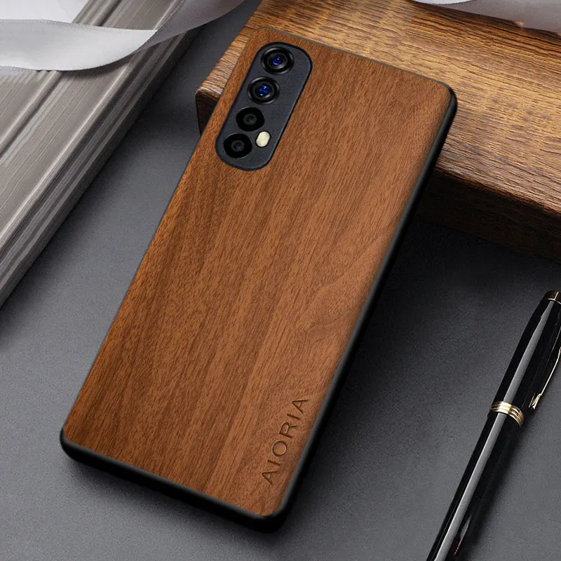 Durable Lightweight Wooden Pattern PU Leather Phone Case – Simple Design Cover