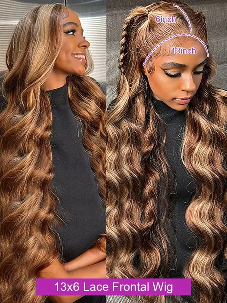 Body Wave Highlight Ombre 13x4 Lace Frontal Wigs Brazilian 4/27 Blonde Brown Human Hair 13x6 Lace Front Wig For Women Preplucked