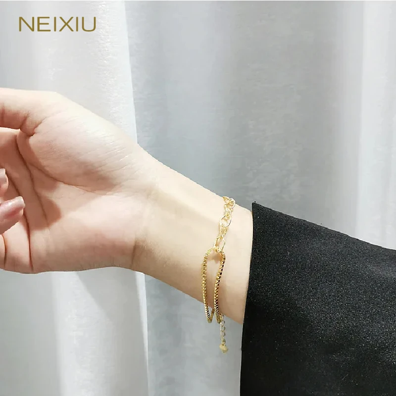 

Женский простой Асимметричный браслет Neixiu, из стерлингового серебра 925 пробы, модное Ювелирное Украшение в стиле панк, хип-хоп, цвет золото 18 К, Подарочная бижутерия, оптовая продажа