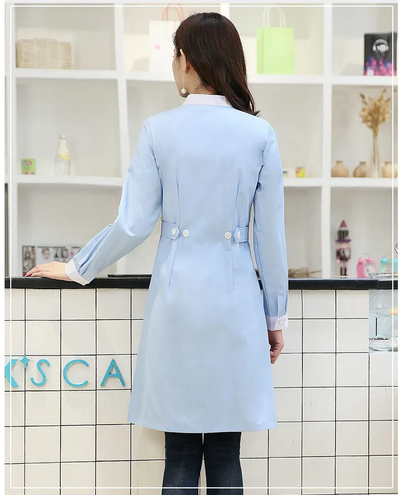 Women's Winter Stand Collar Long Sleeve Uniform Spa Dept. Clinic Doctor's Labtest Coat Slim Fit Overcoat
