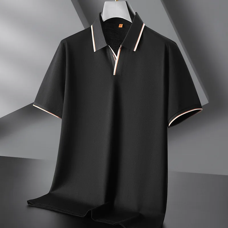 

New Arrival Fashion Men's Summer Lapel Color Contrast V-neck Top with Enlarged Ice Silk Short Sleeve Men Polo Plus Size XL- 7XL