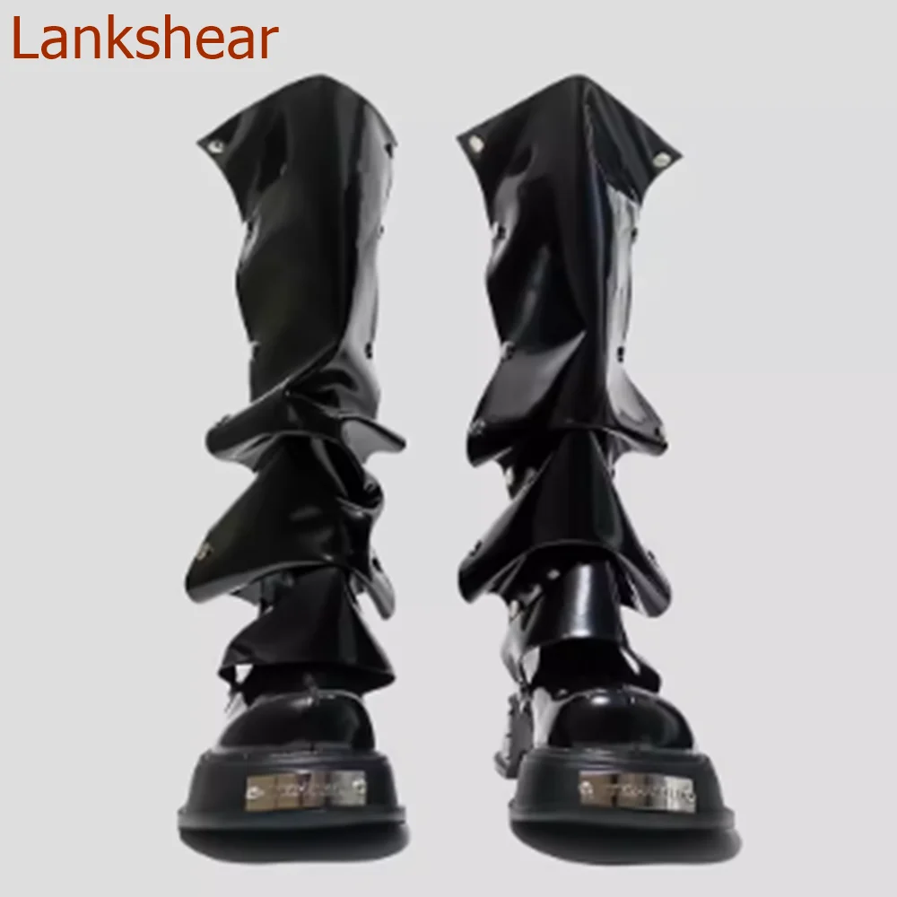 Round Toe Square Heel Women Shoes Pleated Solid Knee High Fashion Casual Comfortable Sexy Party Women Shoes 2024 New Arrivals